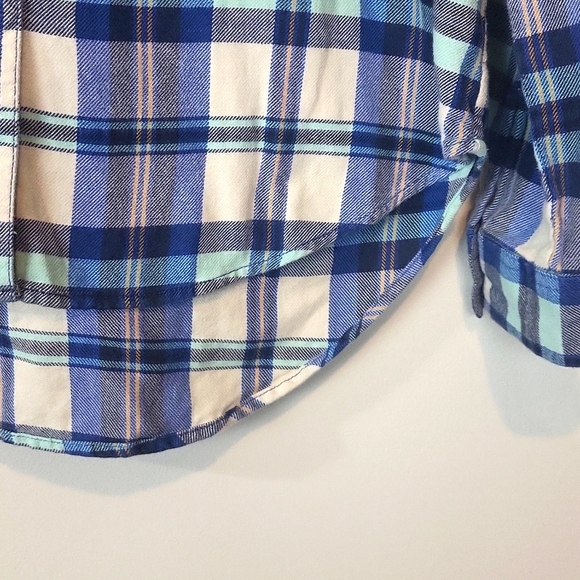 VANS Blue Cream Plaid Flannel Hi-Low Hem Button Down Shirt - Picture 4 of 11
